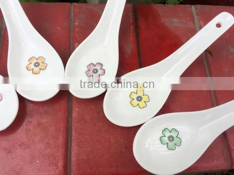 SP-1541 Haonai flower decal ceramic spoon, ceramic soup spoon