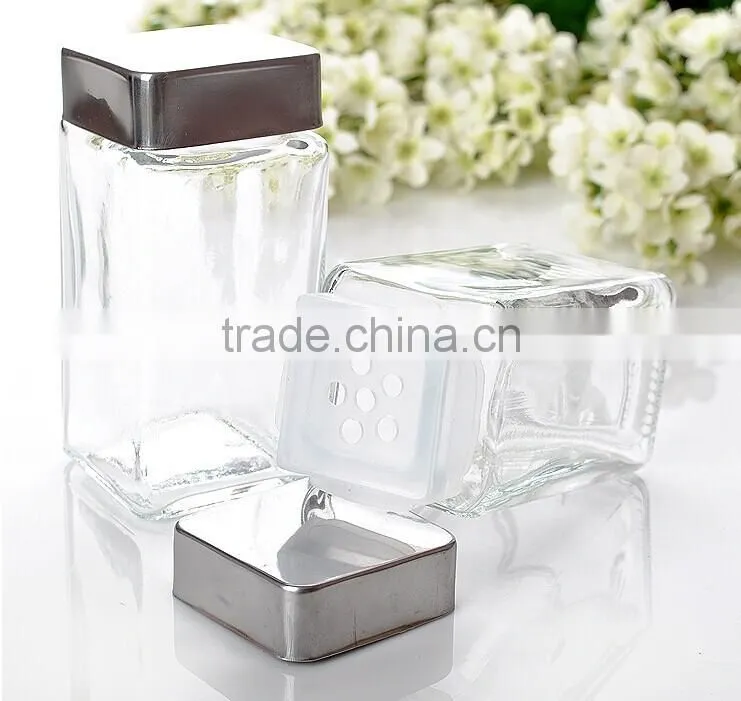 2016 mini clear square glass seasoning pot set with rack