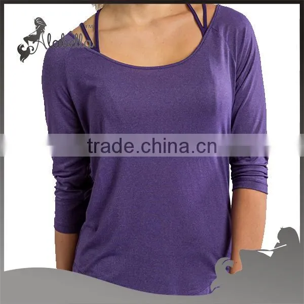 Double layers yoga long T-shirt back cross straps long sleeves for women