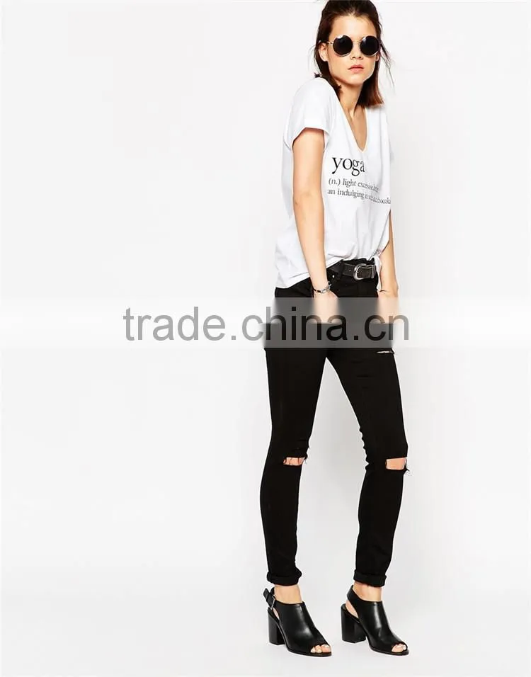 2015 best selling white v neck yoga t shirt.