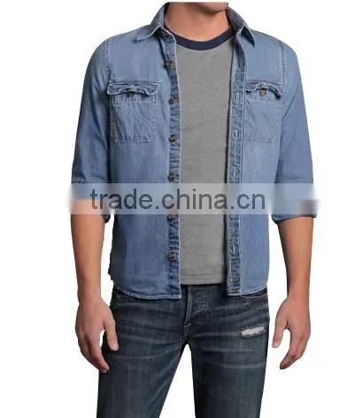 2016 customized men's douglass mountain long sleeve denim shirt