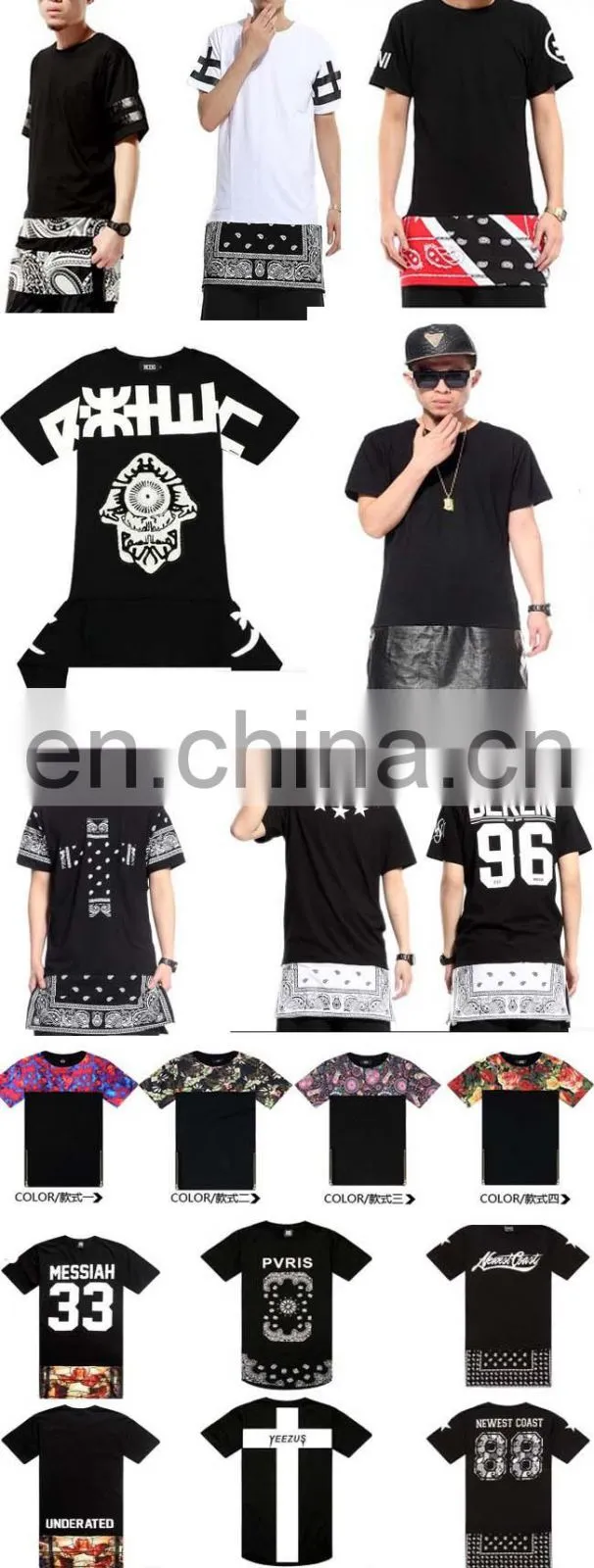 leather sleeves heat transfer logo 100% cotton longer men tshirt