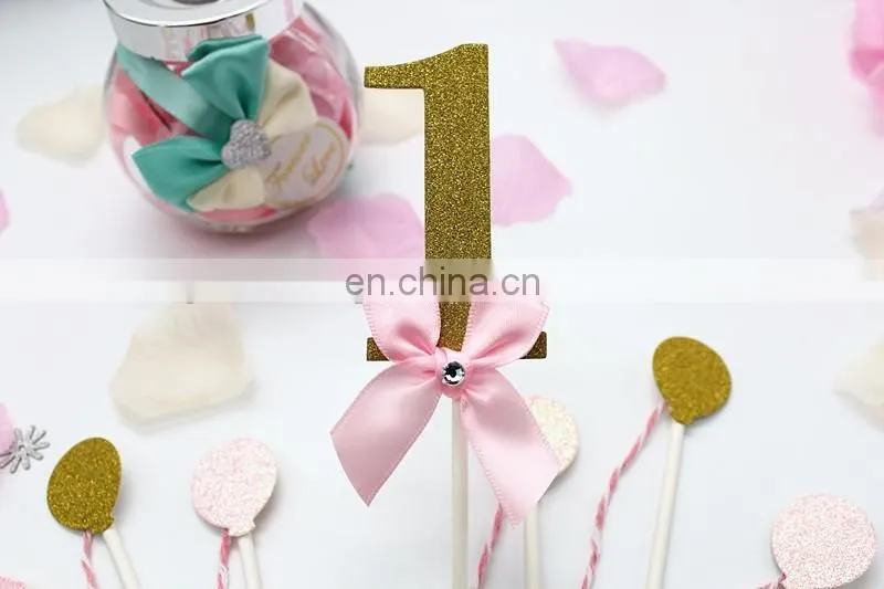 Unique Design Balloon Shape Baby 1 with Bow Birthday Cake Toppers