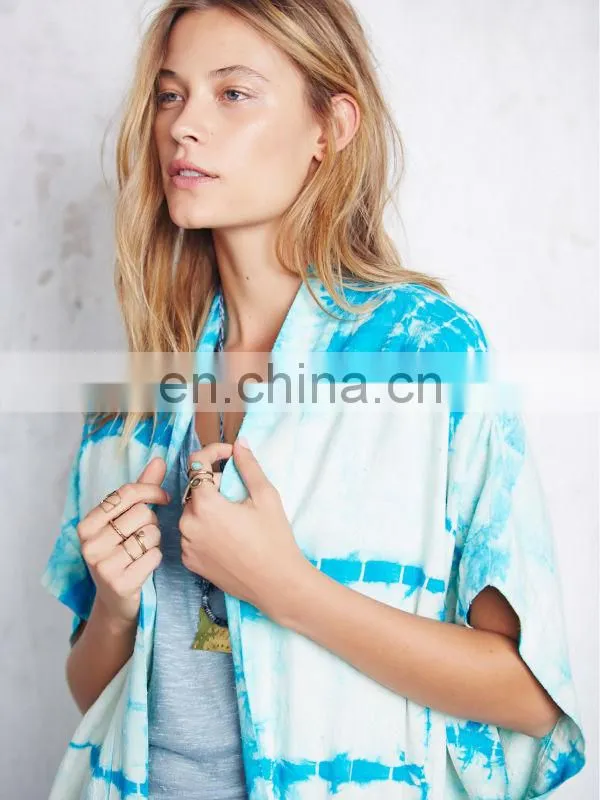Batwing short sleeve silk tie dye print kimono, high quality ladies kimono