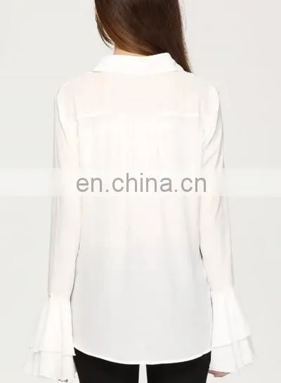 Latest fashion women chiffon blouse deisgn flare sleeve