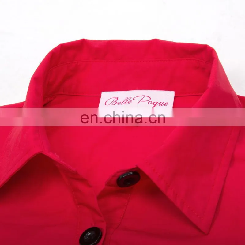 Belle Poque Victorian Style Long Sleeve Shirt Collar Contrast Color Red Retro Vintage Swing Dress BP000366-2