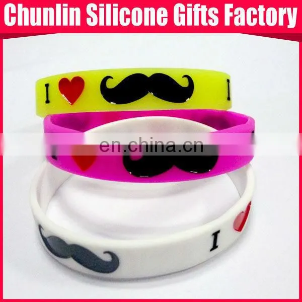 Most Popular Silicone Mustache Bracelet With Debossed Logo