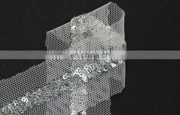 Beautiful Italy design sliver sequin mesh lace trim for clothes