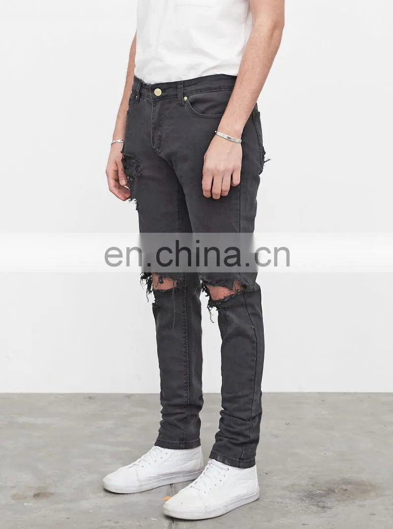 DiZNEW OEM custom USA 98%cotton skinny blue ripped jeans men
