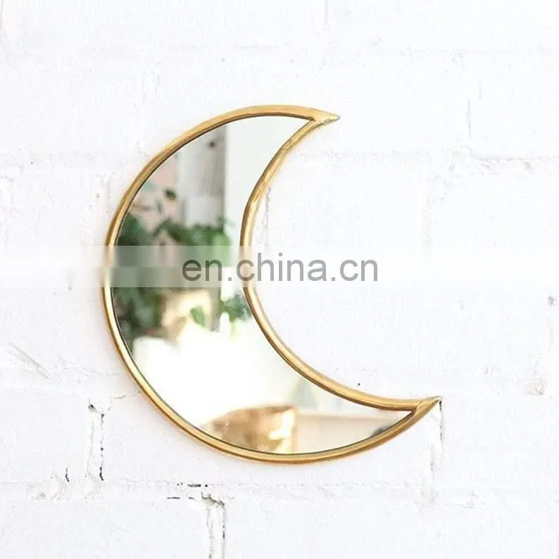 home decoration metal frame glass half moon mirror wall hanging