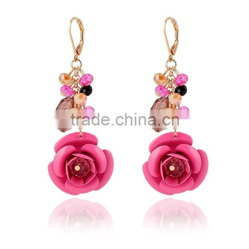 Popular Style Fashion Crystal Colored Enamel Earrings Real Flower Earrings