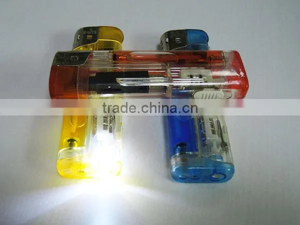 plastic colored gas lighter electronic cigarette lighter with LED flashlight