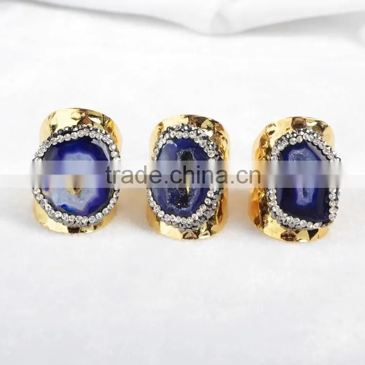 Wholesale Crystal Rhinestone Paved Gemstone Rings Adjustable Size oval shape gemstone rings