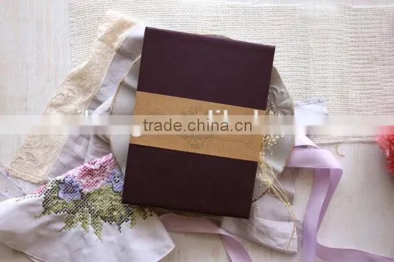 beautiful flower with lace ribbon with box linen wedding invitation card