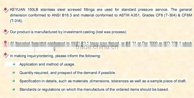 stainless steel Conical union straight fitting screwed ends 304, with PTFE seal, F-F