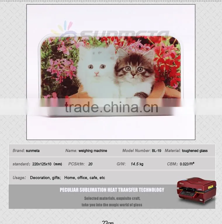 Sunmeta factory directly blank sublimation glass photo frame Electronic scales BL-19