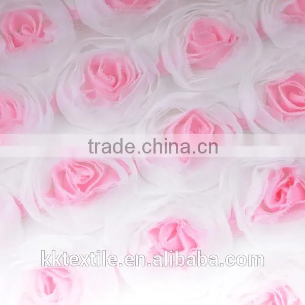 2014 newest design three-dimensional chiffon rose embroidery lace fabric