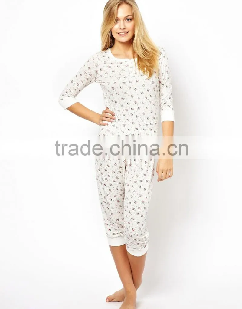Ladies Fancy Olympia Rose All Over Print Lounge Pant and Cap Sleeve Top Pajama Set