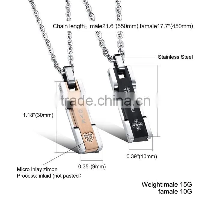 black plated jewellery 316L stainless steel inlaid zircon pendant man