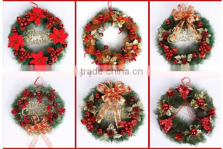 christmas wreath with flower,hot sale artificial christmas wreaths,plastic christmas wreaths for decoration