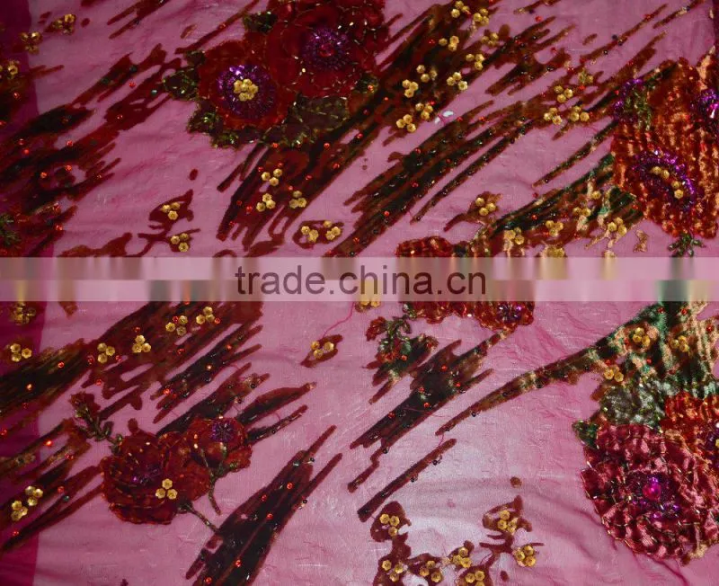 Wine color hand cut high quality fashion trending Nigerian style velvet lace fabrics