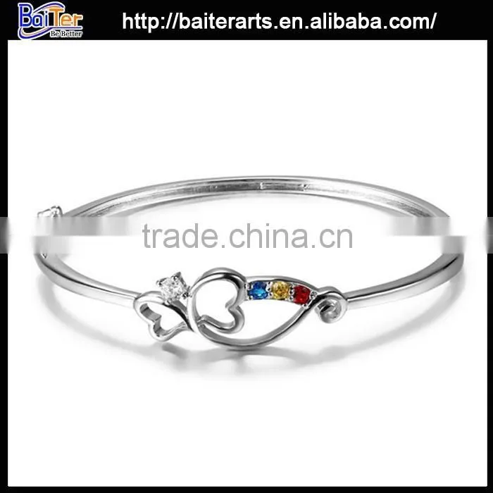 multi colors women's alloy copper heart shaped zircon ruby bracelet bangles