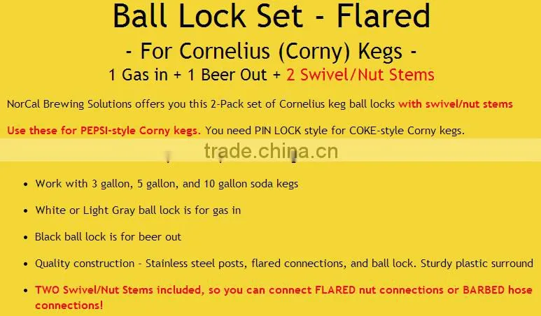 Beer keg parts and accessories pin lock gas in
