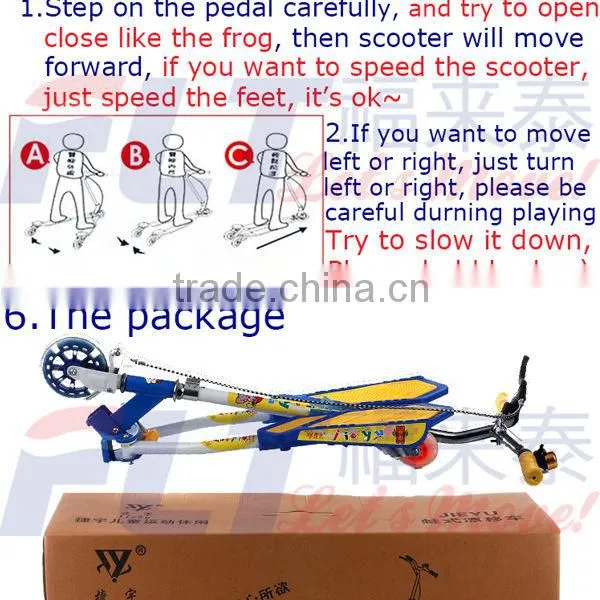 2013 CE approved height-adjustable flicker 3 wheel frog scooter with handle brake