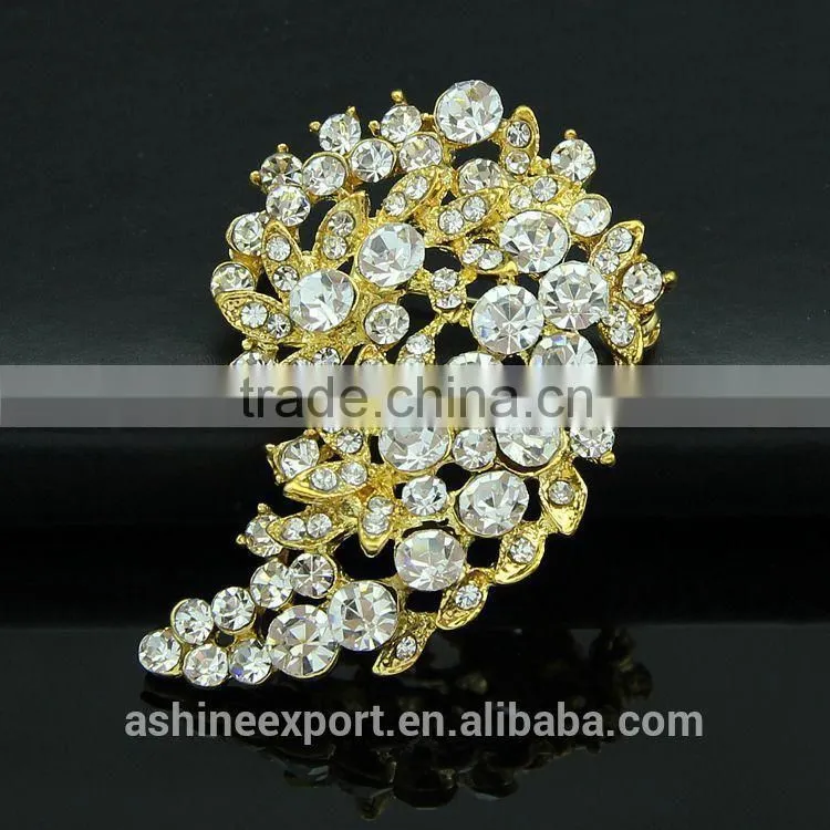 Bridal bright leaf flower rhinestone brooch/handmade rhinestone brooch