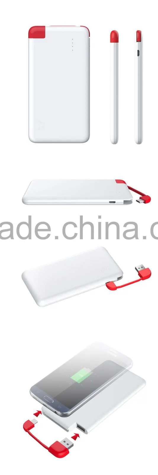 Ultra Slim Polymer battery 10000mAh power bank built-in cable High quality with CE/ROHS/FCC certificates