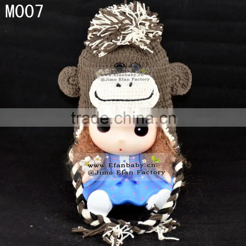 fashion earflap animated crochet kids winter hats with braid