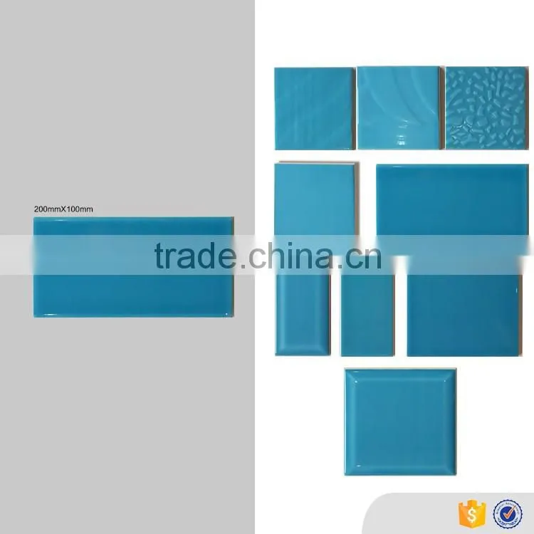 10x20mm sizes blue tile, kitchen glazed interior decorative wall tile foshan factory