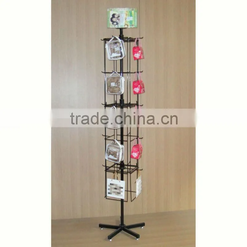 4 sided metal floor revolving display fixture with small space occupying