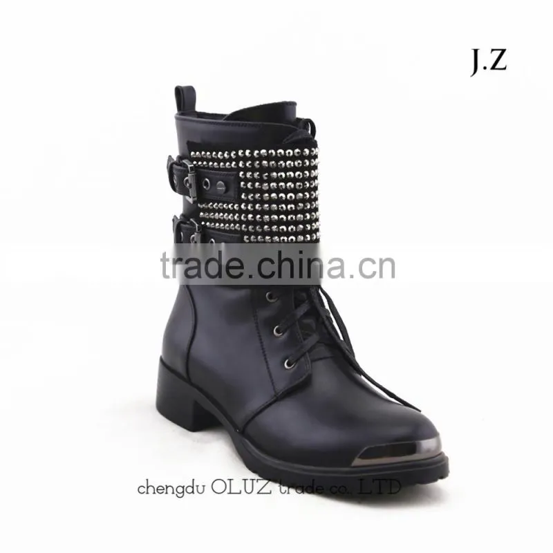OB66 metal toe crystal fashion flat boots cheap price Korea and Japan boots with metal decor