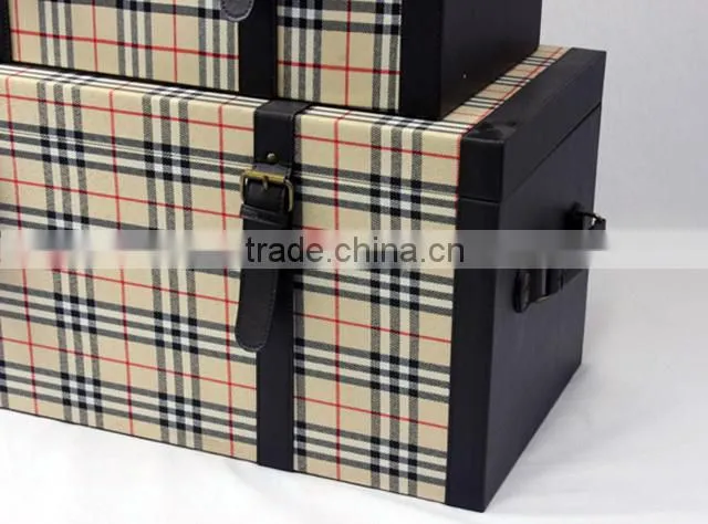 S/2 large decorative fabric storage trunk, wood trunk