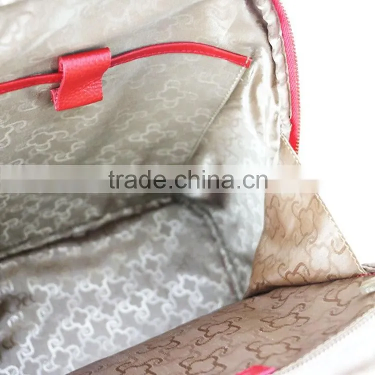 Newest design fashionable red litchi pattern genuine leather backpack for lady