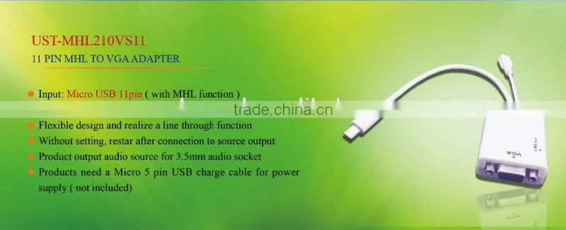 Micro USB 11pin MHL adaptador VGA + audio for smart phone