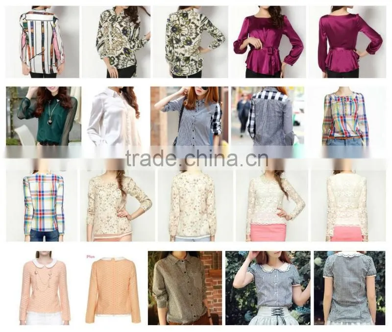 Korea latest polo design checker women blouse tops with doll collar
