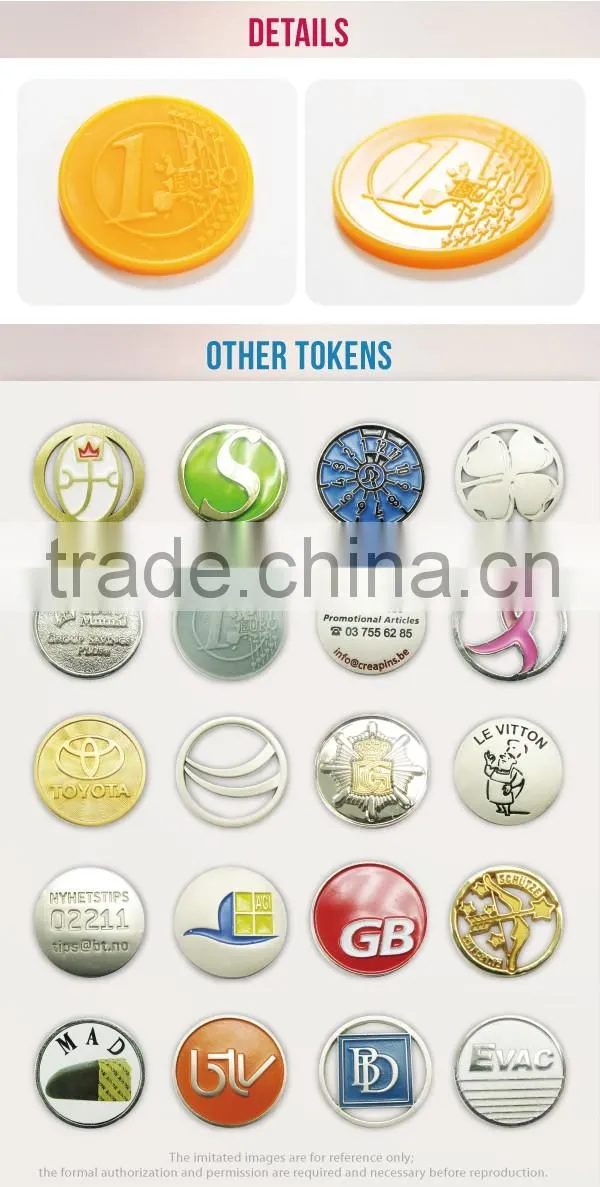 Best selling cheap colorful trolley coin embossed custom plastic token