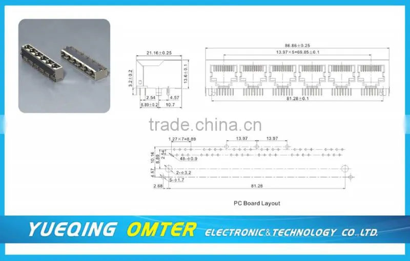 Double Row RJ45 Network PCB Jack without shield