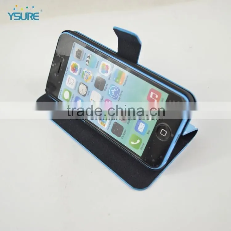 Simple Style PU leather case For iPhone 5c with White Spot , big magnet and support ability that easy to watch video