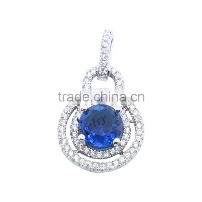 2015 shiny set-pendant with blue CZ sterling silver jewelry