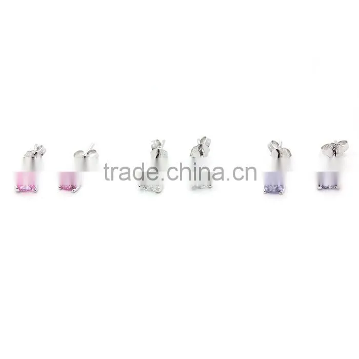 New jewelry silver white and pink cubic crystal ear stud