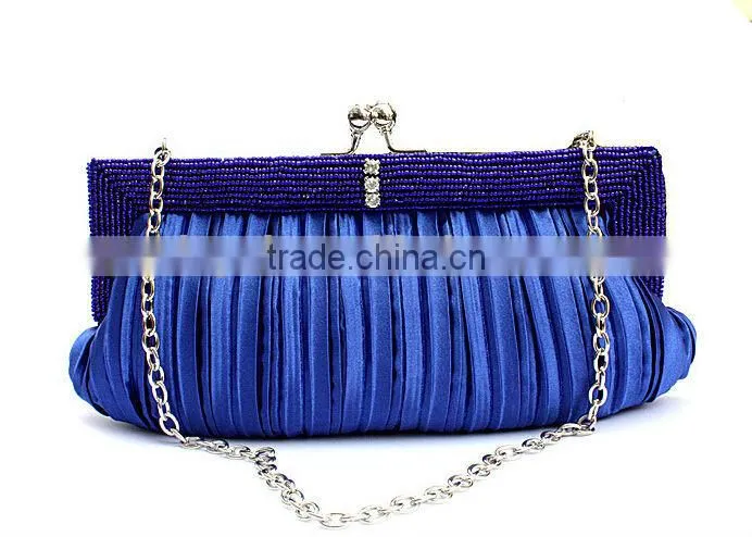 High Quality ladies evening party bag plicated satin clutch evening bags