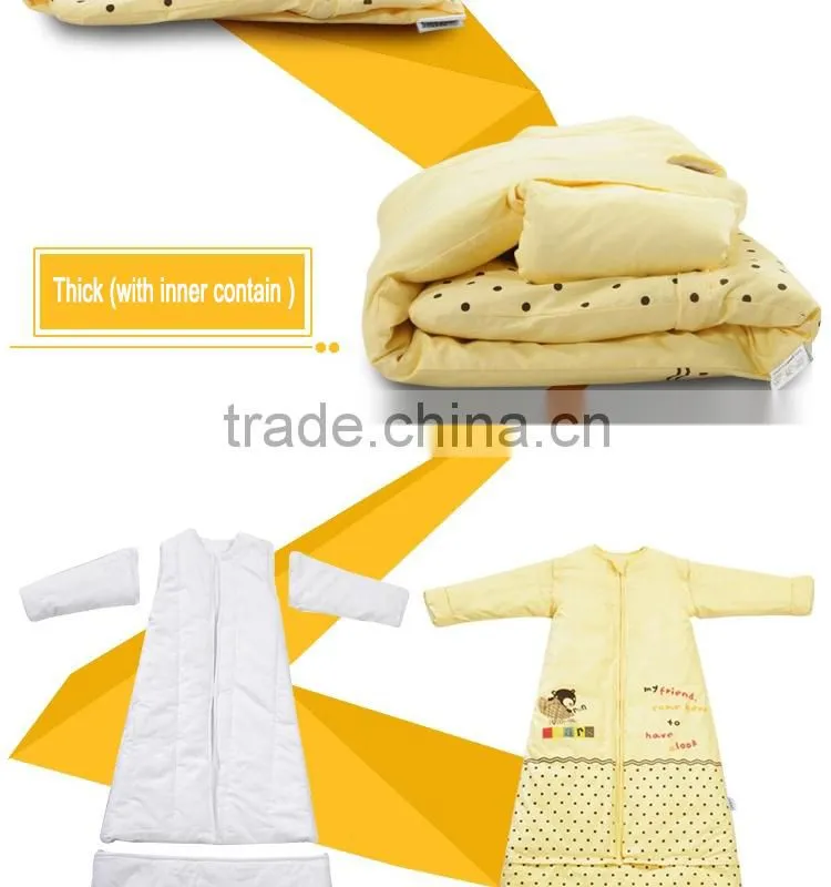Children's 100% cotton baby sleeping bag detachable sleeve and detachable cotton fillings quilt for four seasons pink color