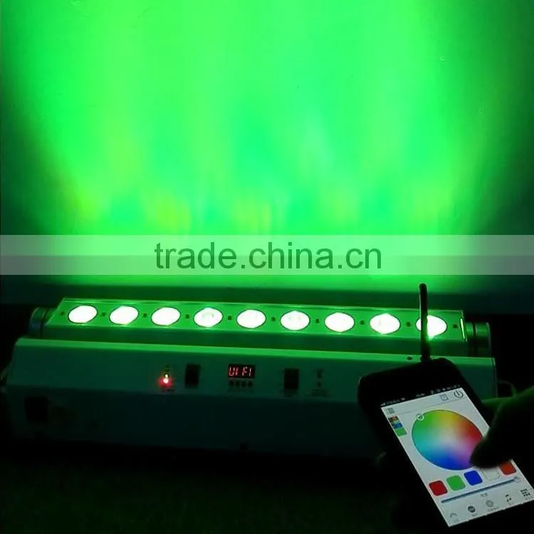 DJ Slim Bar 6in1 RGBWAUV 9pcs 18w Rechargeable Wifi Phone IOS Android App Wireless DMX Battery Powered LED Bar Light