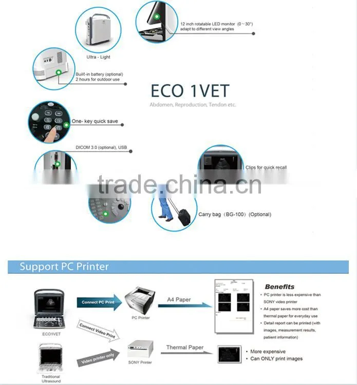 2015 hot selling Veterinary Instrument Ultrasound Scanner ECO1 VET with 2.5-11MHz probe frequency