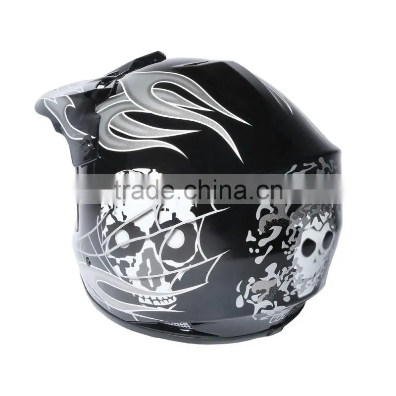 Youth Black/Silver Skull Bike Motocross Helmet Goggles+gloves+Interphone S M L