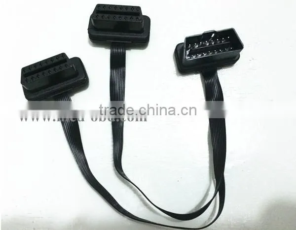 Flat OBD2 Splitter Y cable,OBD2 Male Connector to 2 Female,0.3m
