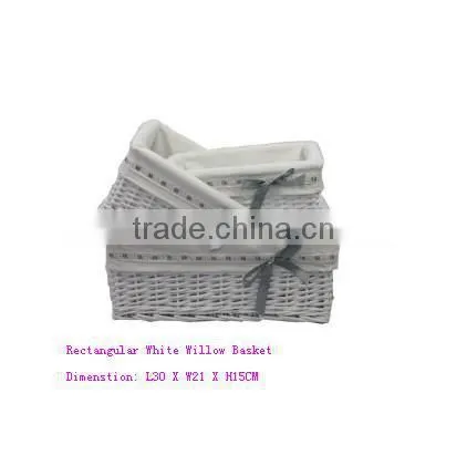 willow White rectangular wicker basket with Pink fabric Lining